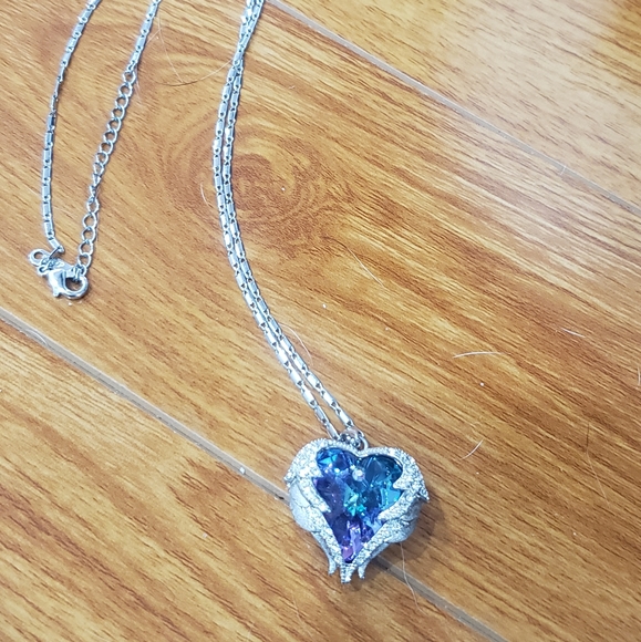 Angel Wings Love Silver White Zircon Sky Blue Crystal Pendant Necklace - Picture 12 of 13